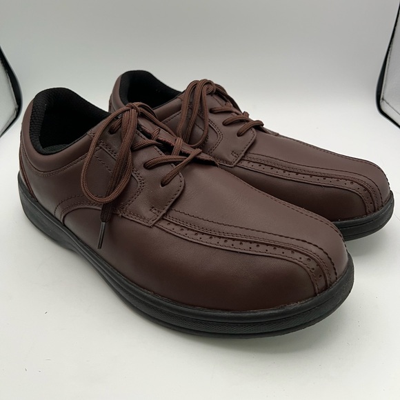 ORTHOFEET 467 GRAMERCY MENS OXFORD BROWN LEATHER SHOES SZ 12 2E - Picture 1 of 12
